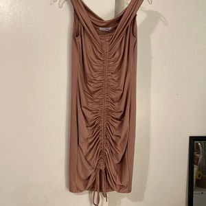 Ruched Stretch Off the shoulder Dress- Nude